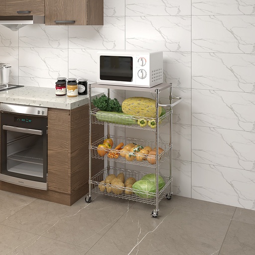 [CJ-B1856C-KAR] 4 Tiers Chrome Wire Basket Trolley Cart with Wheels
