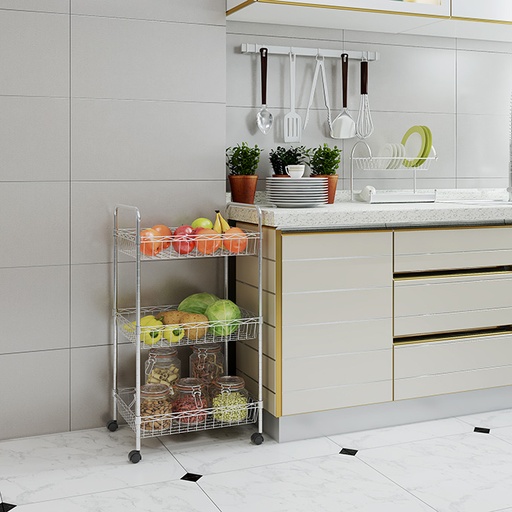 [CJ-C1502-KAR] 3 Tiers Wire Basket Kitchen with Wheels
