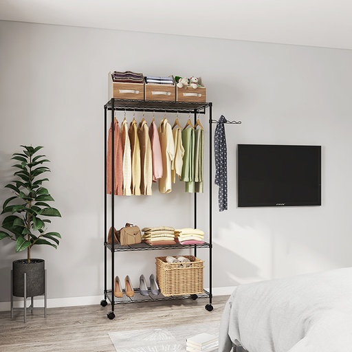 [CJ-B1133W2-R2] Small 3-Tier Garment Wire Rack with Wheels